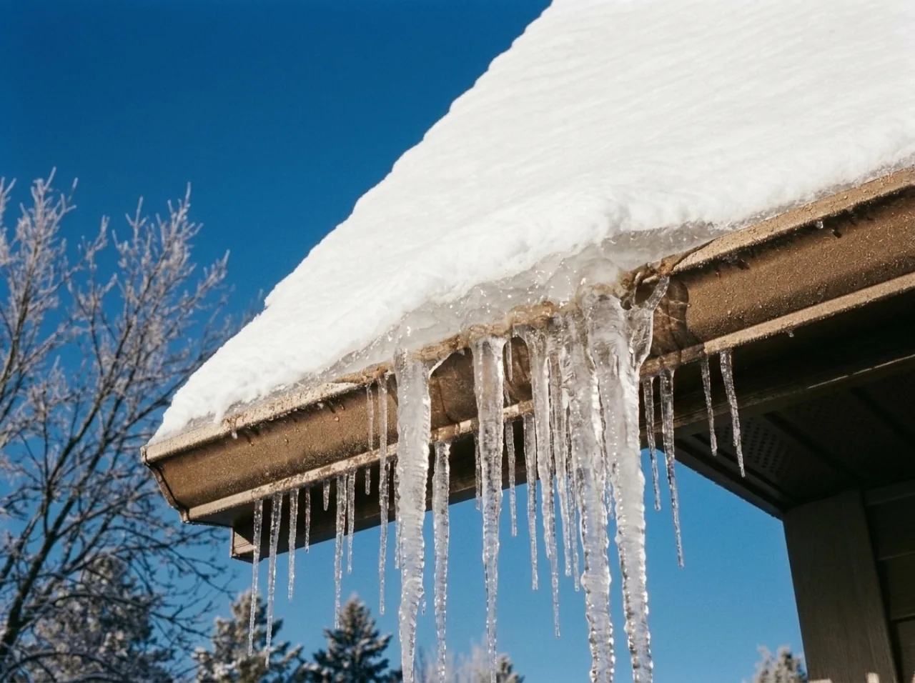 Seamless gutters on a Minnesota home prepped for winter snow and ice loads