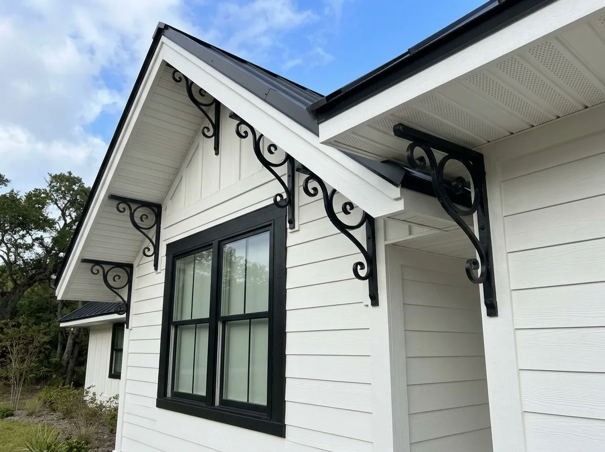 White soffit and fascia with black decorative brackets in Minneapolis, MN