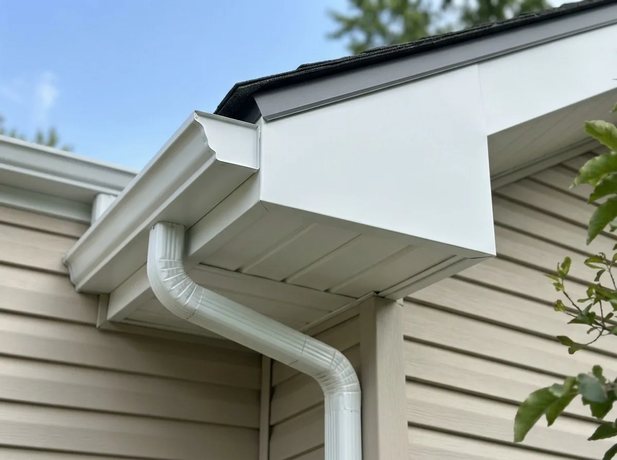 New white vinyl soffit panels and aluminum fascia wrap in Minneapolis, MN