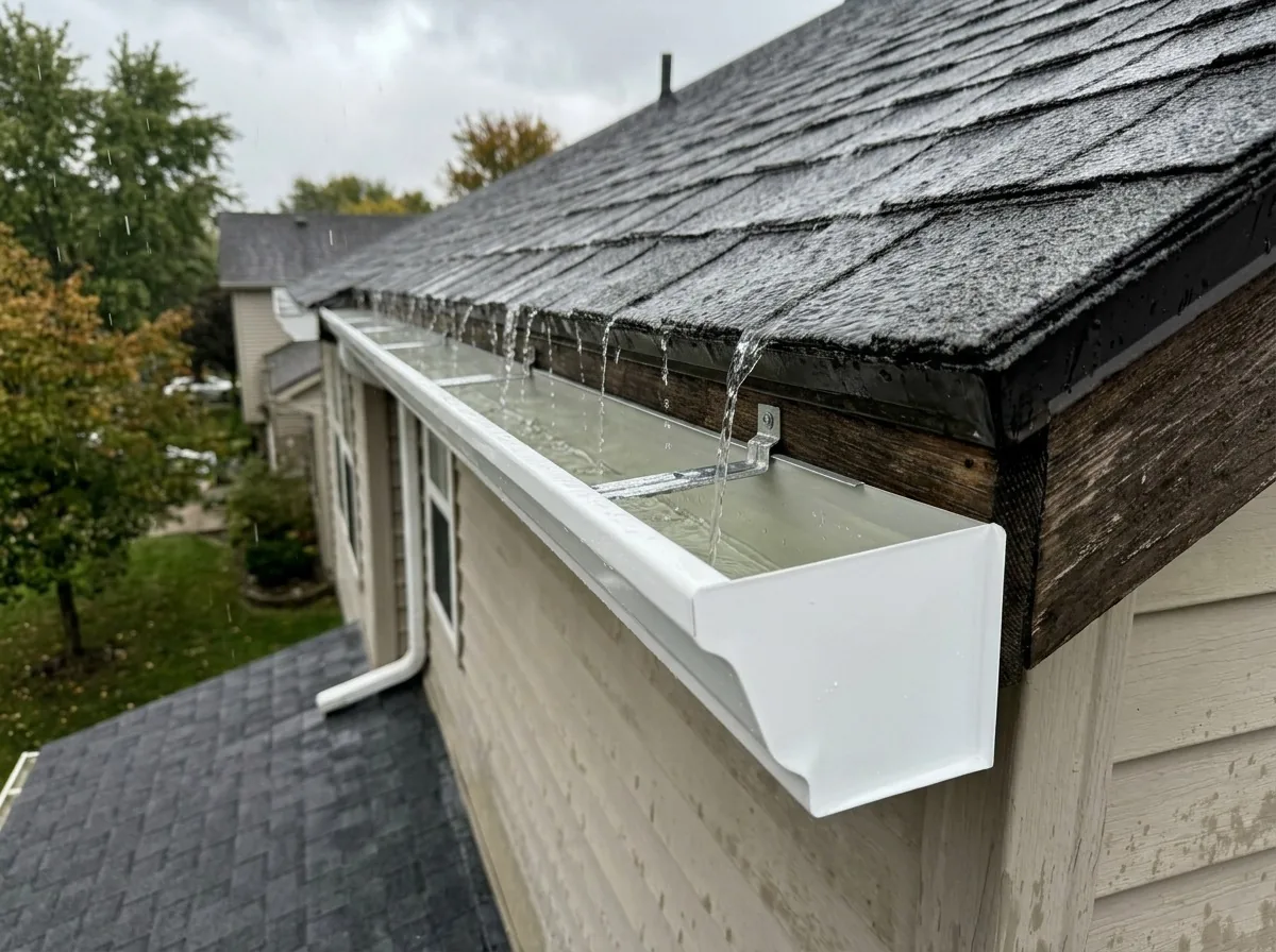 Round gutter and rain collector on a residential eave