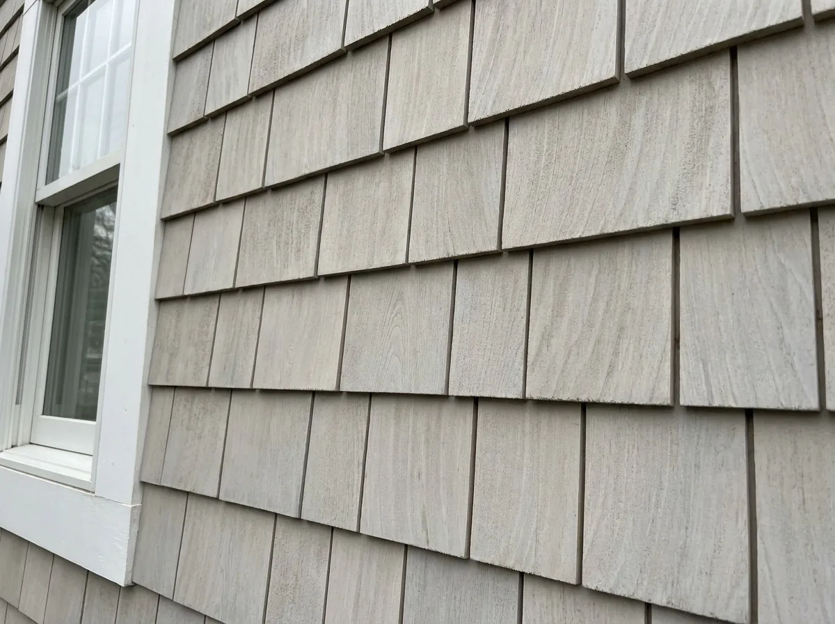 Light gray cedar-shake-style siding panels in Minneapolis, MN