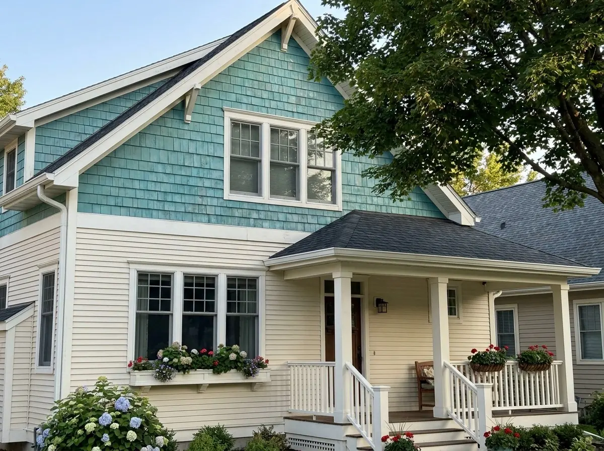 Home with turquoise shingle-style siding accents in Minneapolis, MN